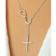 Cross and infinity thread chain necklace