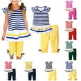 thumbnail image 6 of Zwiiyzr 2025 1-10 Years Little & Big Girl Summer Outfits Striped Short Sleeve Ruffle T Shirts & Capris Pants 2Pcs Clothing Set Yellow, 6 of 6