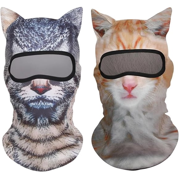 AoVoTo Cat Ski Mask, 2 Pack Balaclava Face Mask Men, Breathable Animal Ski Mask for Outdoor Sports, Costume Parties, and Motorcycle Riding, Fun Cat Face Mask Black, Orange