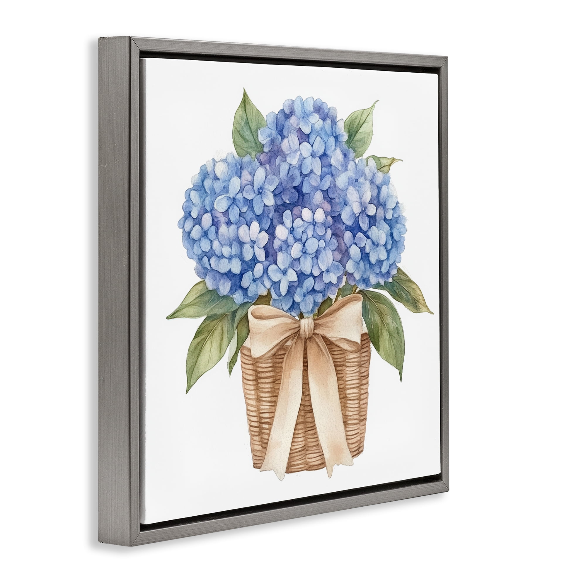 Stupell Industries Blue Hydrangea Picnic Basket Gray Framed Floater Canvas Wall Art, design by Petal Prints Design