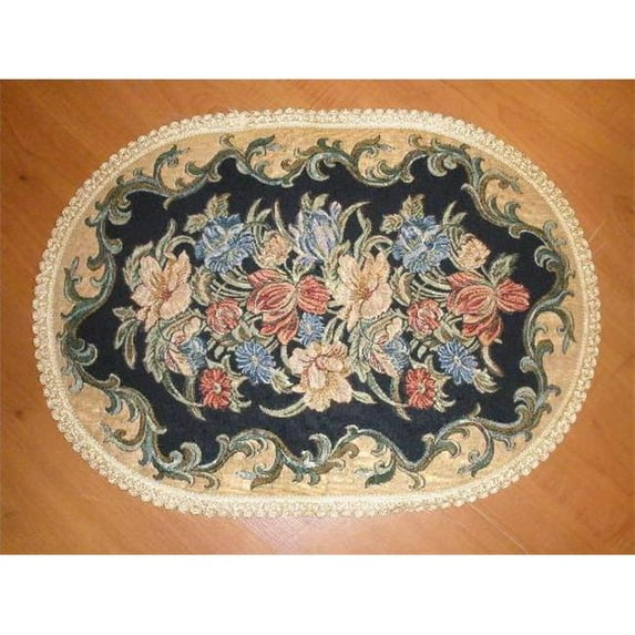 Tapestry Trading DH1014 10 x 14 in. Begium Doily Dhalia, Navy Blue