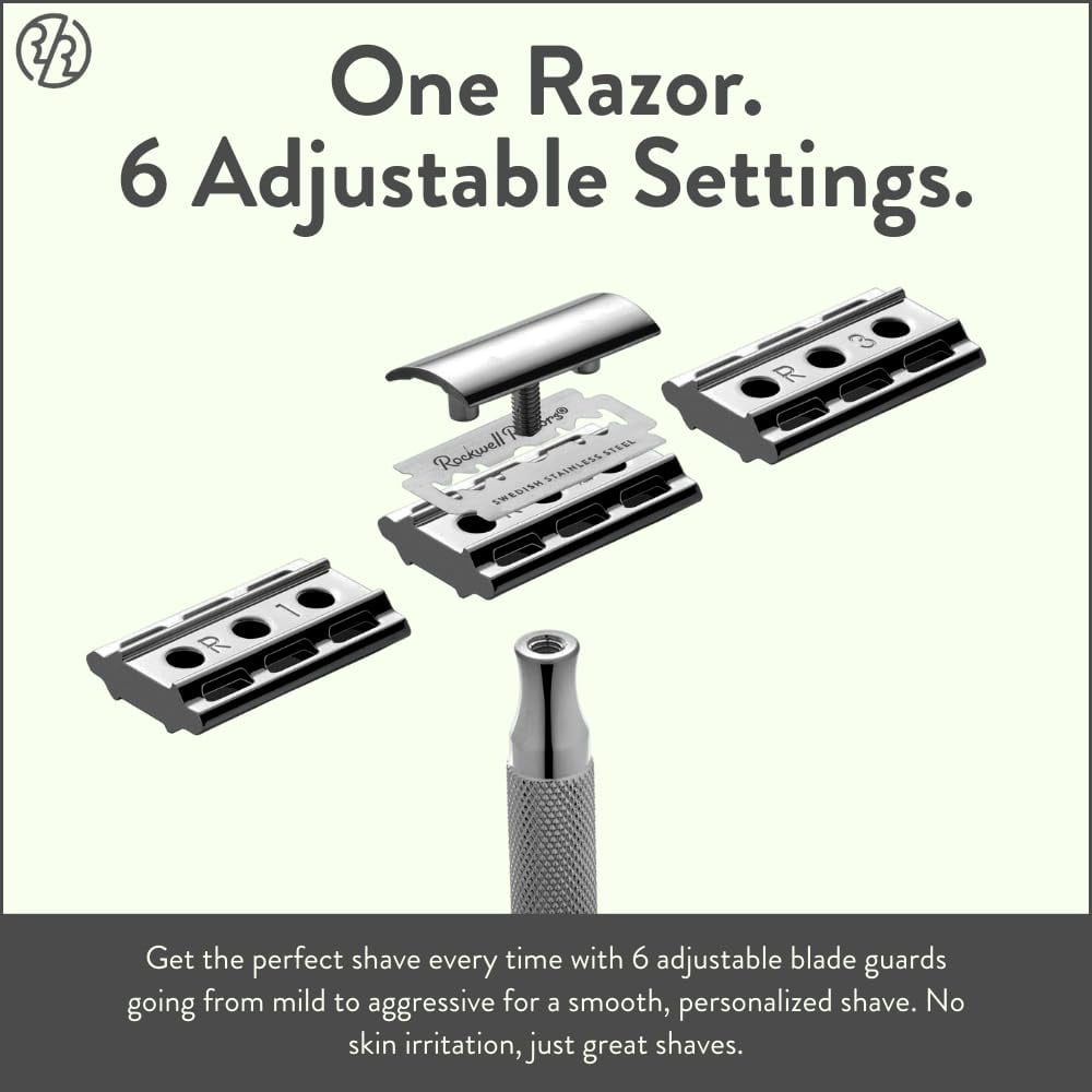 Rockwell Razors 6C Safety Razor with 6 Adjustable Settings and 5 Razor Blades, Gunmetal Chrome