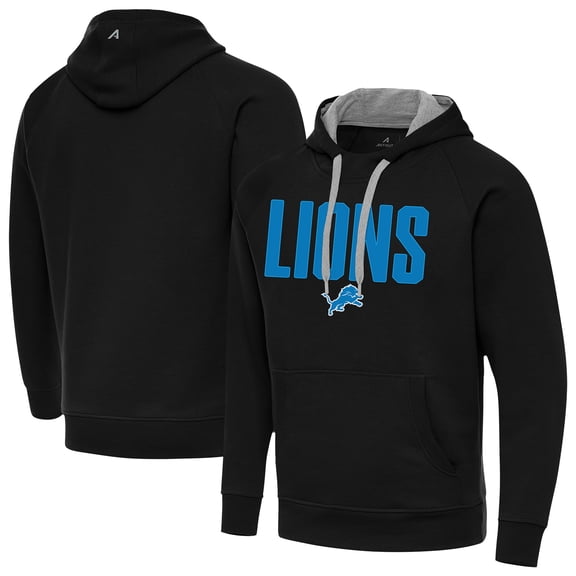Men's Antigua Black Detroit Lions Victory Hoodie