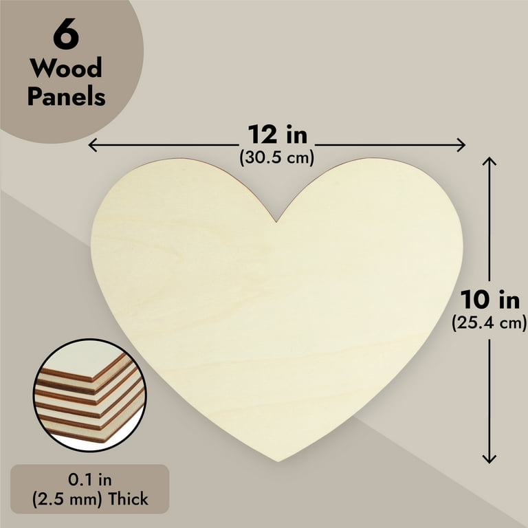 Juvale 6 Pack Unfinished Wooden Hearts for Crafts, DIY Decor, 12 x 10 in