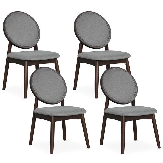 Costway Chaises de Salle à Manger Ensemble de 4, Chaises Latérales en Tissu de Lin Rembourré avec Dossier Rond Gris