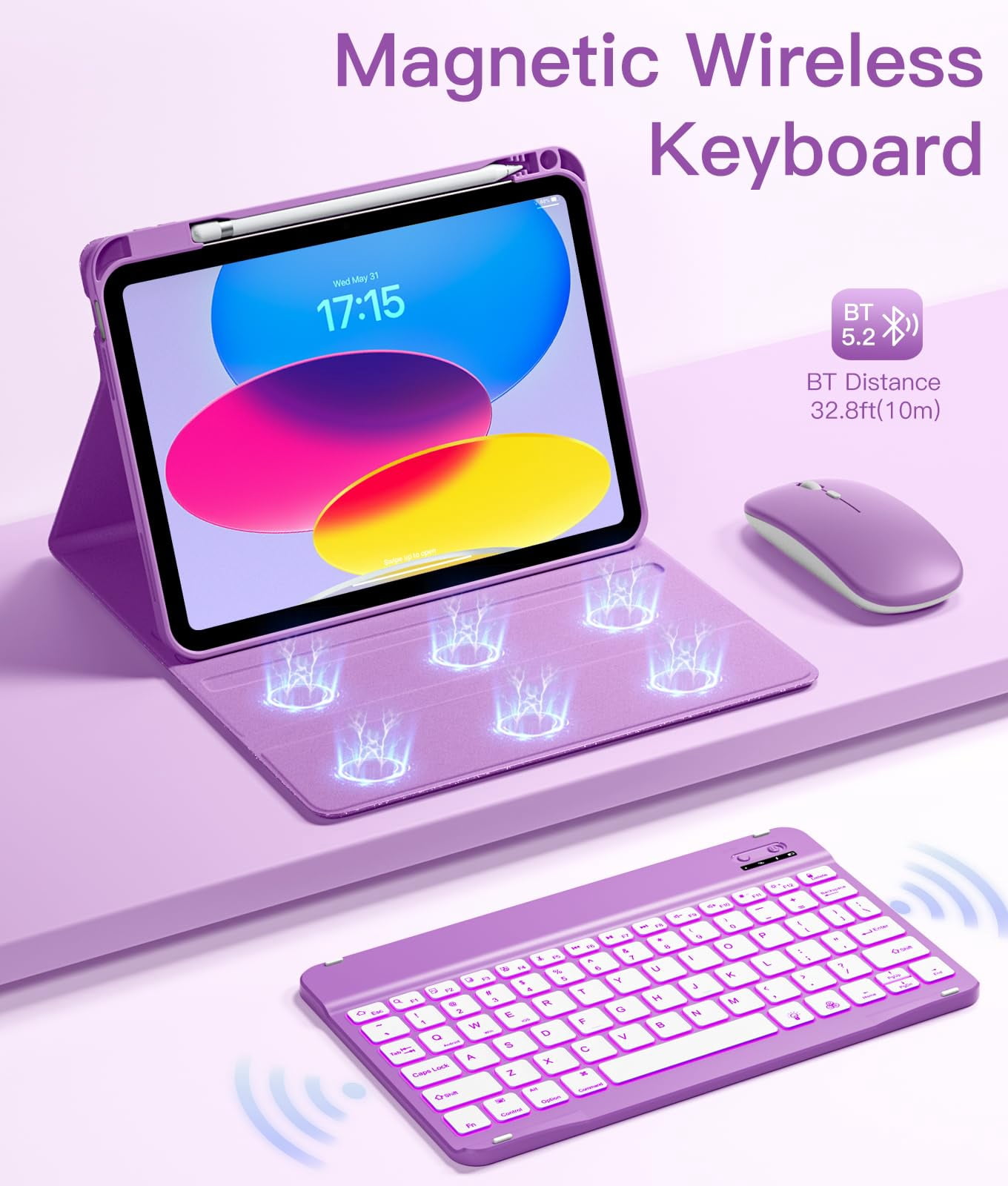 GEAK for iPad A16 11th 10th Generation Case with Keyboard Mouse, 7 Colors Backlit Detachable Keyboard Glittering Case for Apple iPad 11th Gen 11 inch 2025 & 10th Gen 10.9 inch 2022