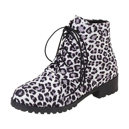 

2023 Ladies Autumn And Winter European And American Leopard Print Lace Up Low Heeled Round Toe Short Boots