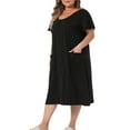 thumbnail image 4 of Agnes Orinda Women's Plus Size Nightgowns Pajamas Short Sleeve V Neck Soft Nightshirt with Pockets 3X Black, 4 of 5