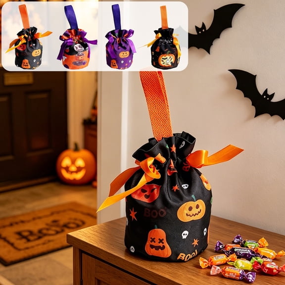 Halloween Snack Bag Candy Treat Goodie Small Gift Bag Cloth Tote Trick or Treat 7.1in for Kids Party Supplies by MPOISVA