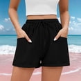 thumbnail image 2 of THDHVS Womens Shorts,Casual Shorts for Women,Womens Solid Linen Casual Shorts High Waisted Shorts Summer Flowy Beach Drawstring Shorts Black XL, 2 of 7