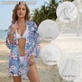 thumbnail image 4 of Renewold Swim Cover Up for Women Long Sleeve T-Shirt Dress with Pockets Comfy Beach Button Up Shirt Women Bathing Suit Cover Up Shirt Bikini Coverups, Watercolor Cherry Blossom Print Blue, 2XL, 4 of 7