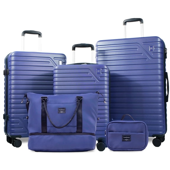 Travelhouse 5-Piece Hardside Luggage Set Hardshell Spinner Suitcase with TSA Lock, Lightweight & Includes Duffel Bag, (Blue)
