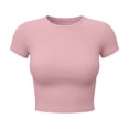 thumbnail image 6 of Otntypg Womens Short Sleeve Cropped Athletic T Shirts - Buttery Soft Summer Crop Tops Slim Fit Y2k Basic Solid Color Crew Neck Tees for Workout Going Out Tshirts, 6 of 7