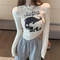 thumbnail image 2 of Y2K Women Slim T Shirt Sexy Graphic Print Crop Tops Spring Harajuku Fashion Casual Irregular Long Sleeve O Neck Tees, 2 of 5