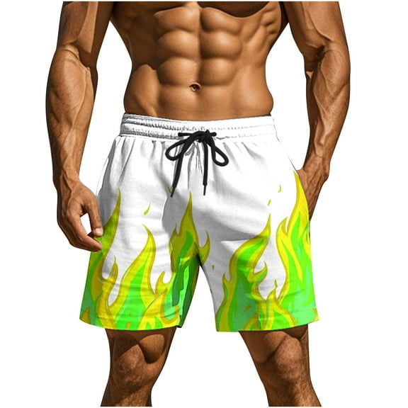 LMOIPLI Men's Flame Graphic Basketball Quick-Dry Shorts Cool Retro Running Athletic Shorts Drawstring Waist Casual Track Shorts Green L