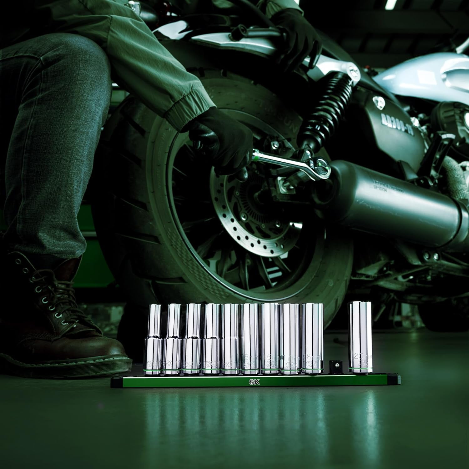 SK 1/2" Drive Socket Set, Deep Metric Sockets, 11-Piece 10-20mm, SuperKrome Finish, Preminum CR-V Construction, with Aluminum Socket Organizer