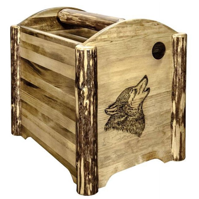 Montana Woodworks MWGCMAGLZWOLF Glacier Country Collection Magazine Rack with Laser Engraved Wolf Design