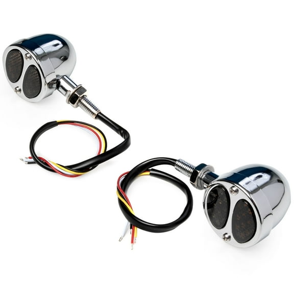 Krator 2x Universal Chrome Bullet Turn Signals with Integrated Brake/Running Lights Compatible with Harley, Honda, Yamaha, Suzuki, Kawasaki, and More!
