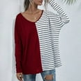 thumbnail image 2 of Blusa informal elegante, talla M, camiseta de cuello en V y manga larga a rayas rojas para mujer, 2 of 6