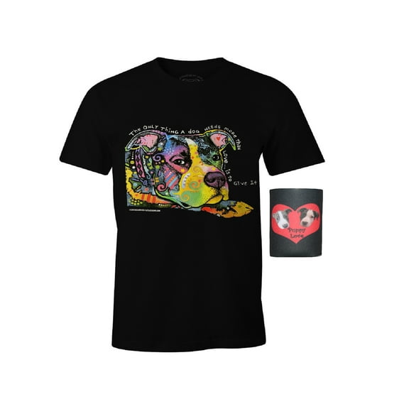 Pit Bull T-Shirt, The Only Thing A Dog Needs Adult T-Shirt & Can Holder - Bundle Set