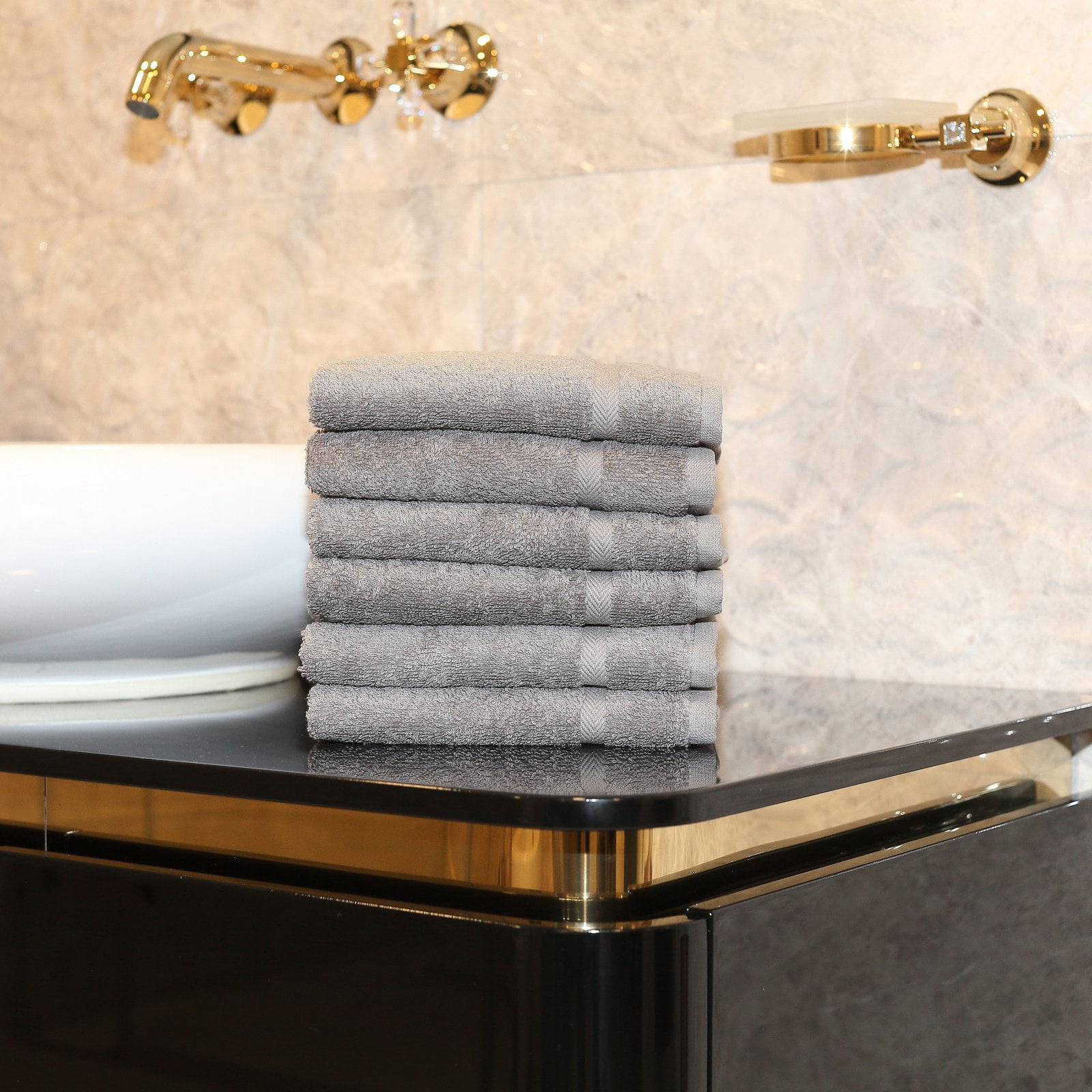 Linum Home Textiles Cotton Hand Towels , Gray(6 Pieces)