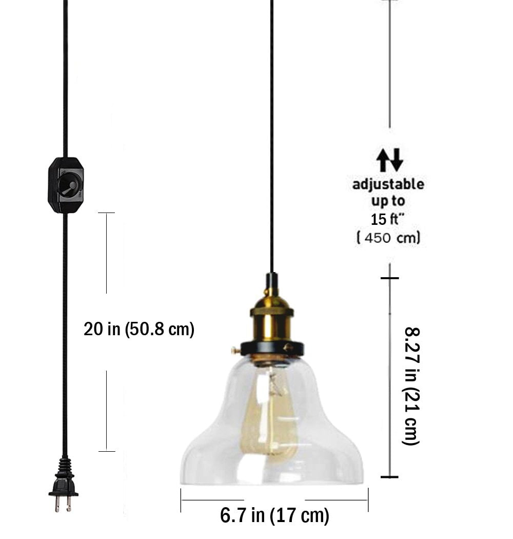Kiven Plug-in Dimmable Glass Pendant Light - Industrial Edison Mini One-Light Clear Fixture Antique Lighting
