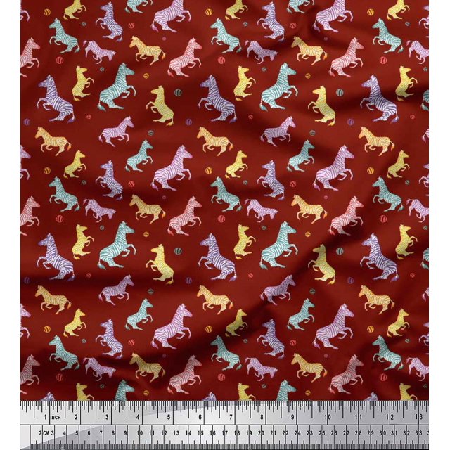 Soimoi Voile de Coton Rouge Tissu Imprimé Animaux Sauvages au Mètre 42 Pouces de Large