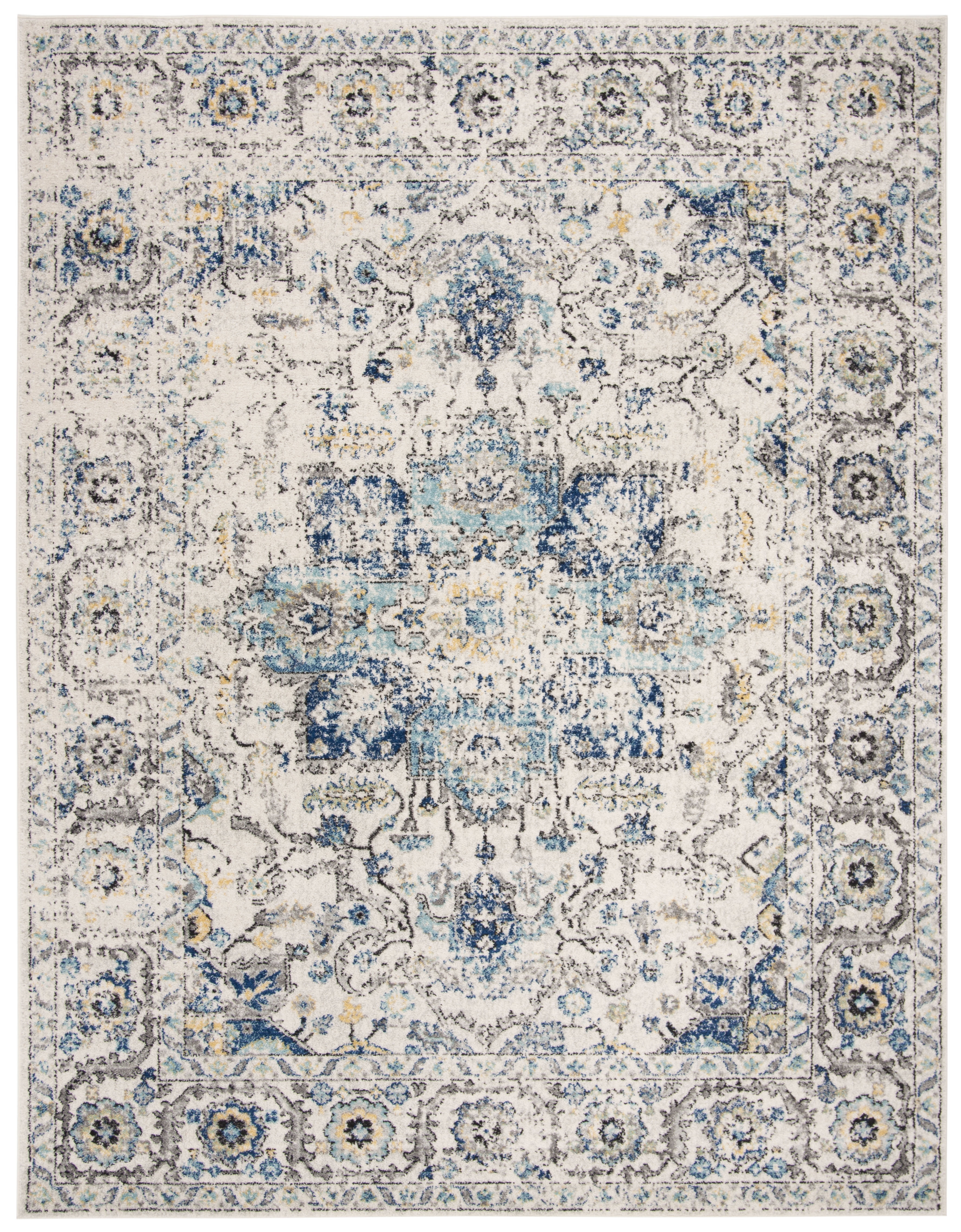 Safavieh Madison Rug Collection Power Loomed Turquoise/Ivory Oriental Area Rugs, 9' x 12', Stain Resistant