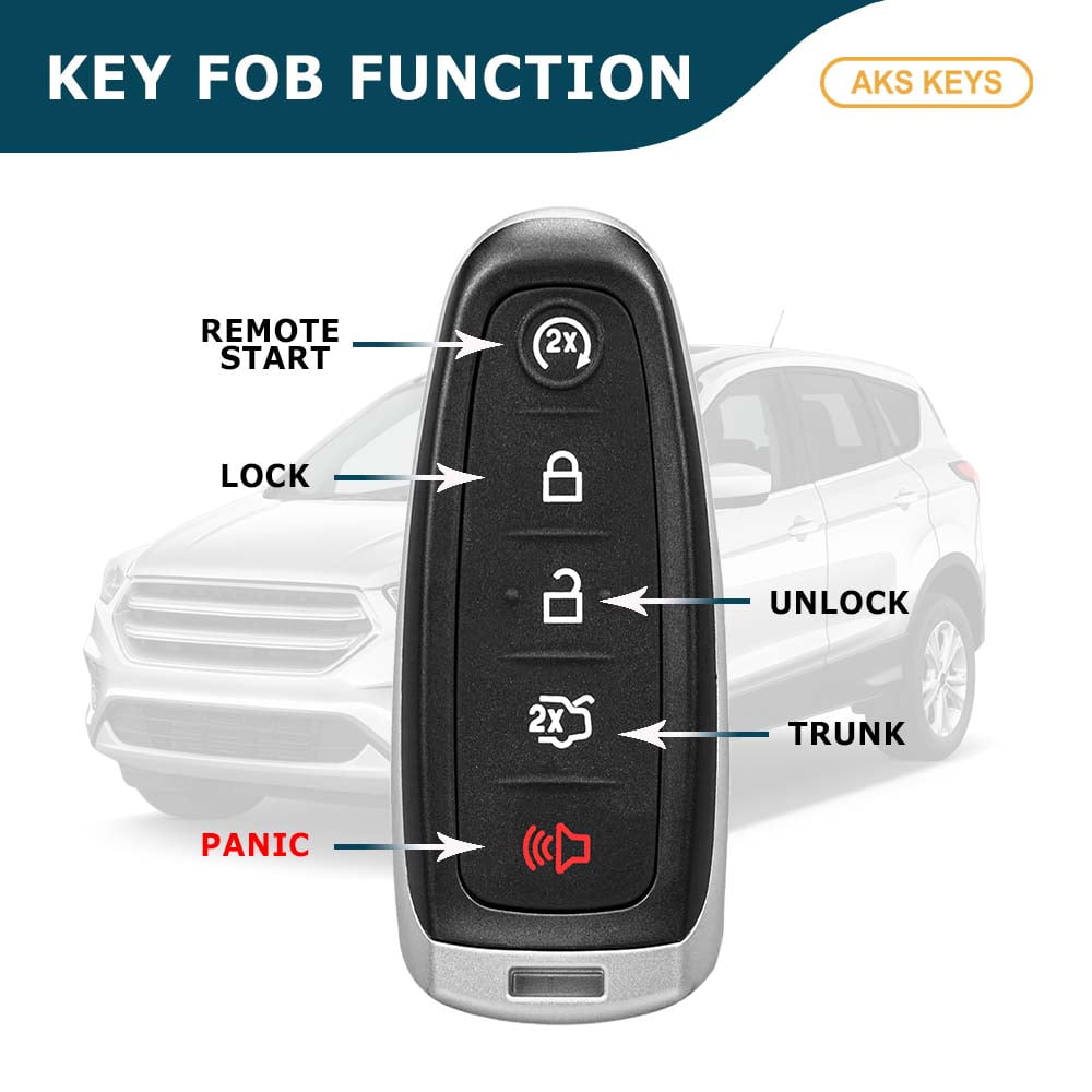 AKS Keys Ford Smart Key Gen2 PEPS 5-Button FCC M3N5WY8609 – Replacement Smart Key Fob for Select 2013–2020 Ford C-MAX, Escape, Focus, Maverick (Euro), 315 MHz