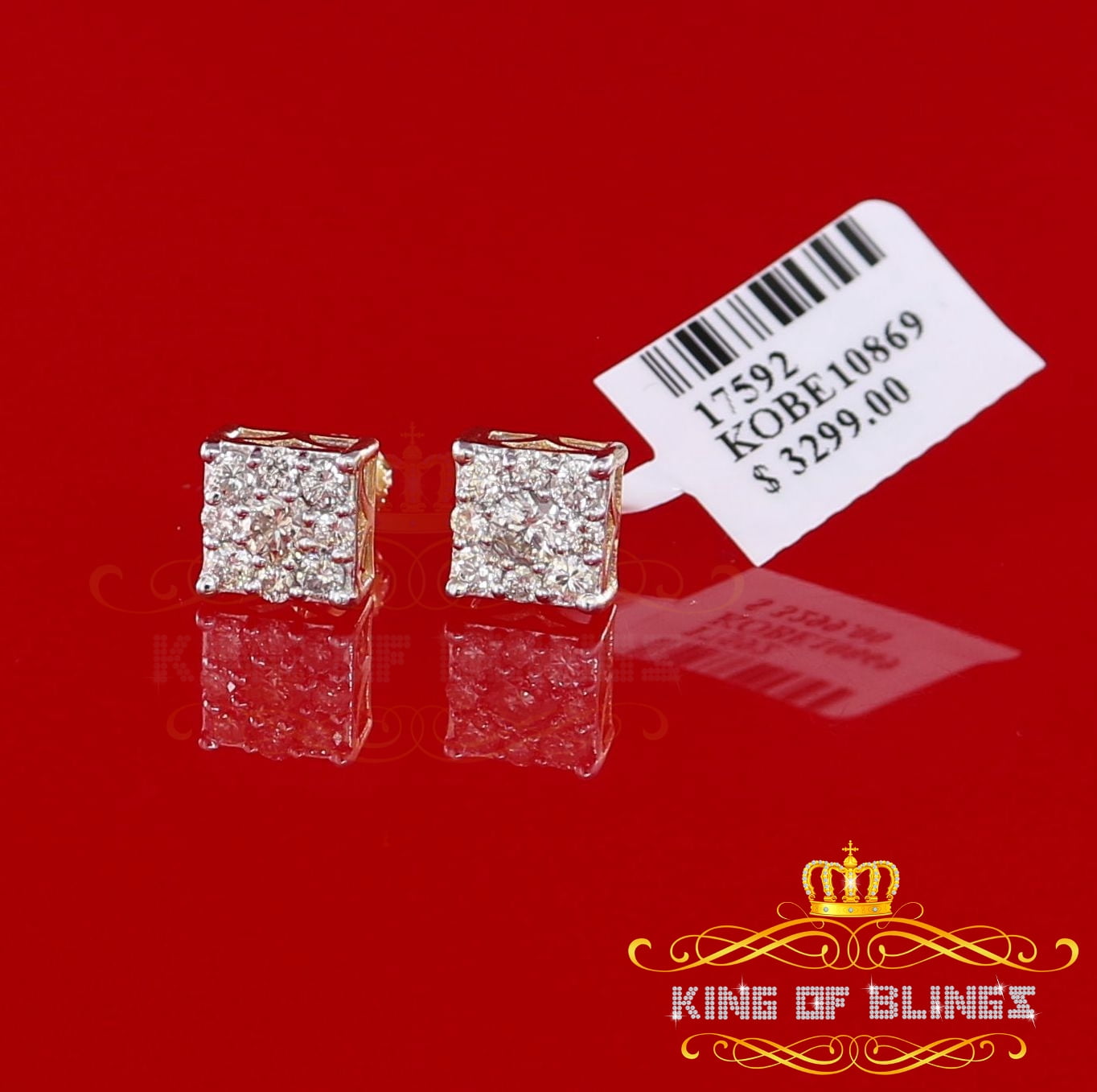 King of Bling's 10K Real Yellow Gold with 1.00CT Real Diamond Men's/Women's Stud Square Earrings
