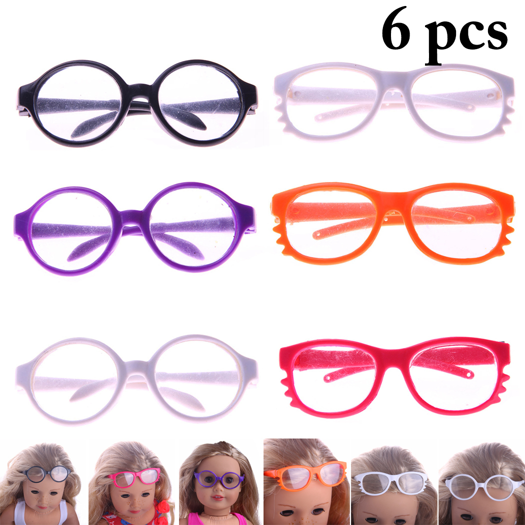 6 Pairs Doll Glasses Fashion Assorted Colors Doll Eye Glasses for 18