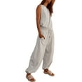 thumbnail image 6 of Biekopu Women Solid Color Summer Jumpsuits,Sleeveless Back Hollow-Out Loose Long Rompers Drawstring Playsuits, 6 of 7