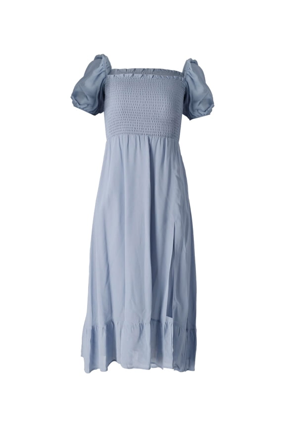 Pre-Owned Reformation Smocked Puff Sleeve Dress in Light Blue Viscose