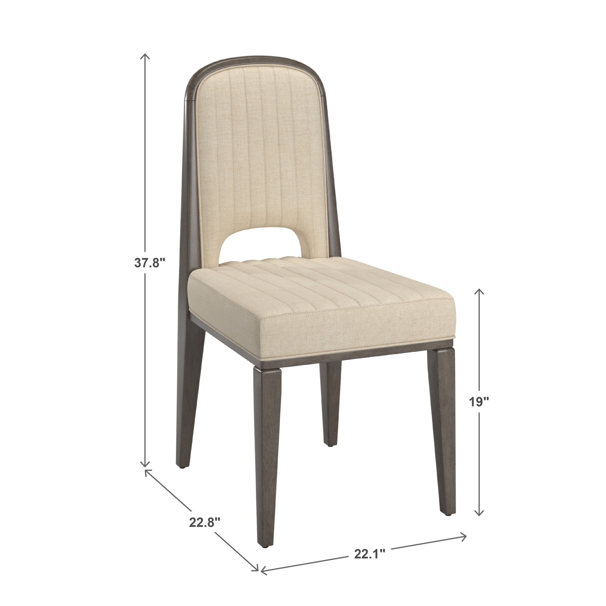 Weston Home Alta Wood Finish Cream Fabric Channel Stitching Dining Chair, Set of 2, Gray