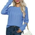 thumbnail image 3 of Women'S Classic-Fit Light Cable Long Sleeve Mockneck Loose Casual Sweater Blue L, 3 of 9