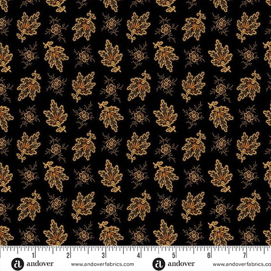 Cotton Carolina by Jo Morton Falling Fleur 19th Century Civil War Reproduction Floral Pattern Andover Fabrics Black Cotton Fabric Print by the Yard (A-5313-K)