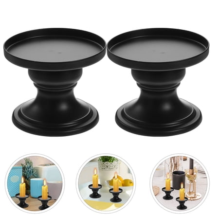 LOLIPPYY 2Pcs Black Metal Pillar Candle Holders Candlestick Holders for Home and Parties