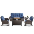 thumbnail image 3 of Gymojoy 5-Piece Brown Wicker Patio Furniture Set with Fire Pit Table, All Weather Patio Conversation Set Outdoor Sofa with Rocking Chair & Side Table, Blue, 3 of 17
