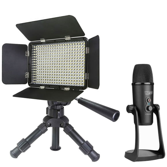 Microphone Stéréo USB pour Enregistrement Studio avec Support de Bureau pour Windows + Choix de Vloggers Super-Powerfull Panneau Lumineux LED 5000 Lux Remplissage de Lumière sur Trépied Flexible de 12 Pouces pour Réunions Zoom et Plus