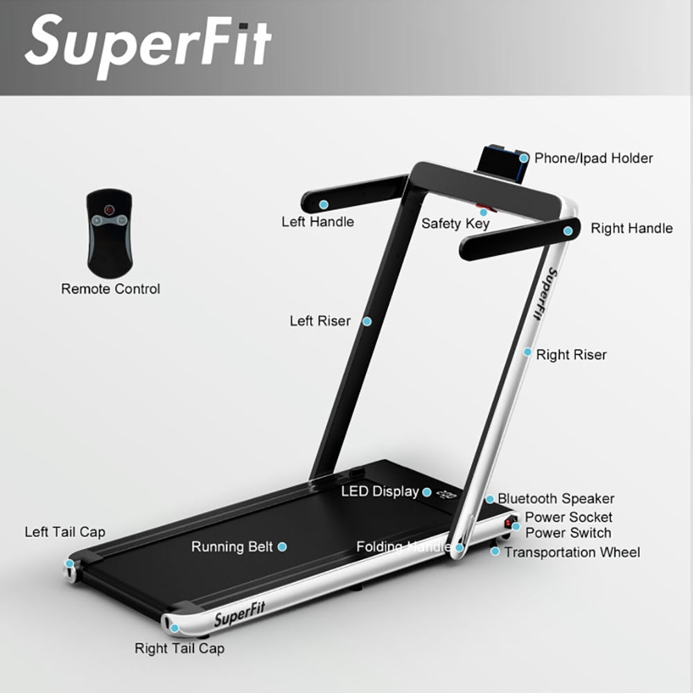 Yardi Yard 2.25HP 2 in 1 Folding Treadmill with APP Speaker Remote Control-Silver, Treadmill for Walking & Running