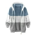 thumbnail image 4 of Women's Coat Stitching Two Pocket Soft Hooded Pullover Sweatershirt Warm Artificial Wool Coat Outwear, Splicing Long Sleeve Hooded Neck Layered Look Women's Fleece Jackets & Coats Blue, 4 of 5
