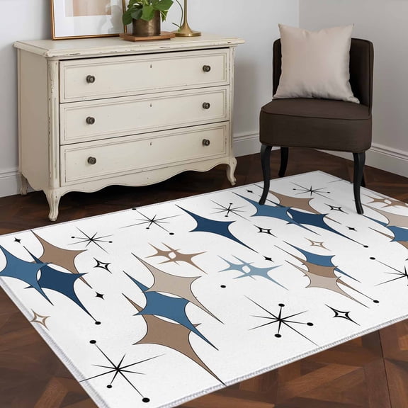 3'x5' Area Rugs, Blue Brown Diamond Indoor Outdoor Area Rug for Living Room Bedroom, Modern Geometric Middle Century Washable Bathroom Rugs Kitchen Floor Carpet Mats Home Decor Aesthetic