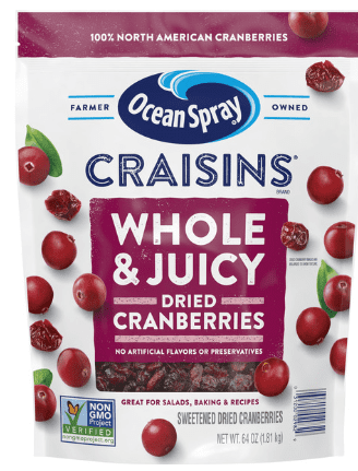 Ocean Spray Craisins Dried Cranberries Whole & Juicy 64 oz