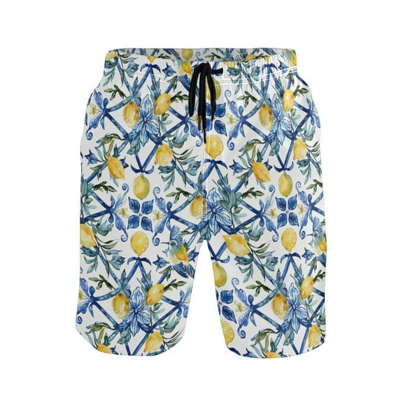 joogoo Men's Swim Trunks Lemon with Bohomia Beach Shorts with Pockets M