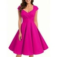 thumbnail image 1 of Vestido elegante de mujer con cuello en V y corte en A - Manga corta, cintura entallada, color liso, versátil para informal/trabajo - Mezcla de poliéster, 1 of 6