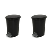 Sterilite Small Bathroom Trash Can, 2.6 Gallon Plastic Garbage Bucket Bin with Step Lid, Black, 2 Pack