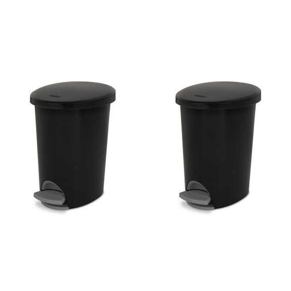 Sterilite Small Bathroom Trash Can, 2.6 Gallon Plastic Garbage Bucket Bin with Step Lid, Black, 2 Pack