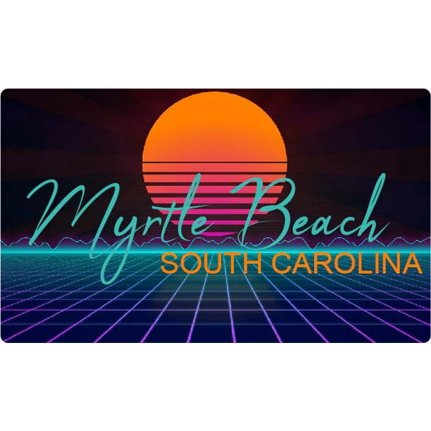 Myrtle Beach South Carolina 2 X 1.25Inch Vinyl Decal Stiker Retro Neon