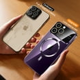 thumbnail image 3 of Luxury Magnetic Plating Window Clear Wireless Charging Phone Case For iPhone 11 12 13 14 15 Pro Max Plus Shockproof Soft Cover Sierra Blue For iPhone 14 Pro, 3 of 6