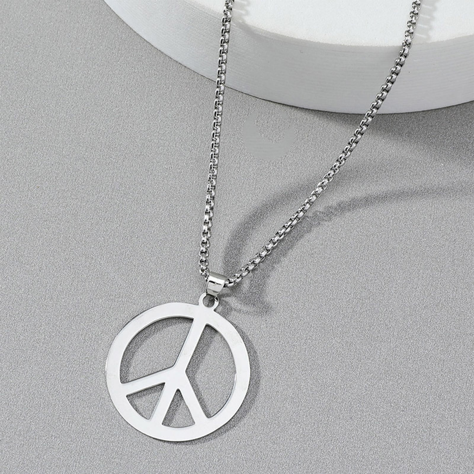 Silver Woodstock Hippy Hippie Retro Peace Pendant Black Leather Surfer Necklace 